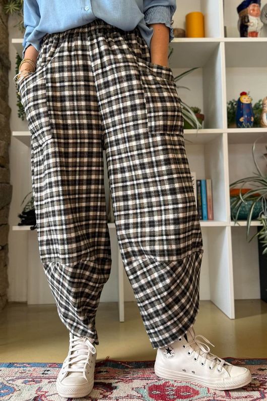 Jasper Plaid Brushed Cotton Shelby Barrel Pant Heritage Green
